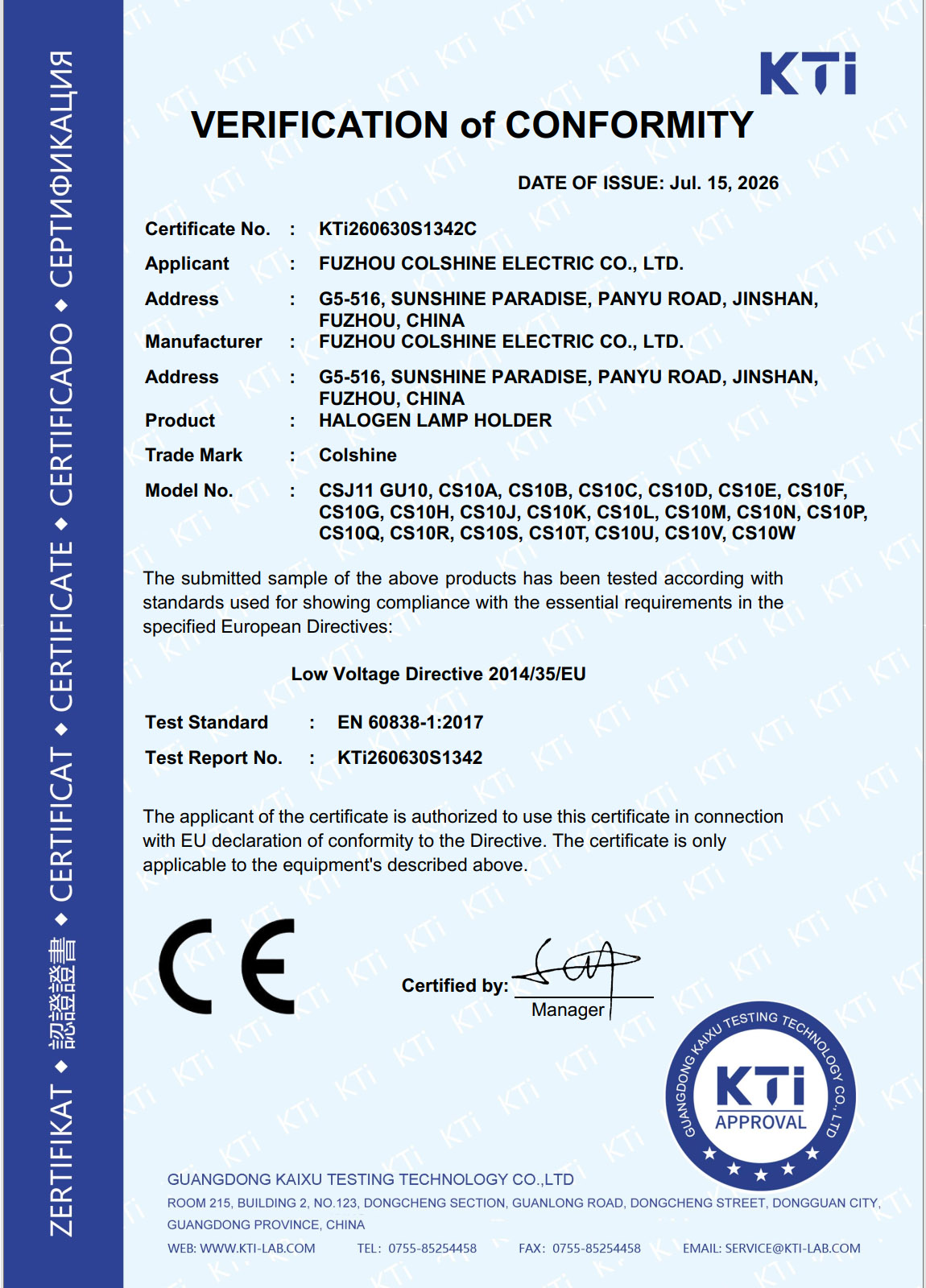 CE for GU10 Lampholder